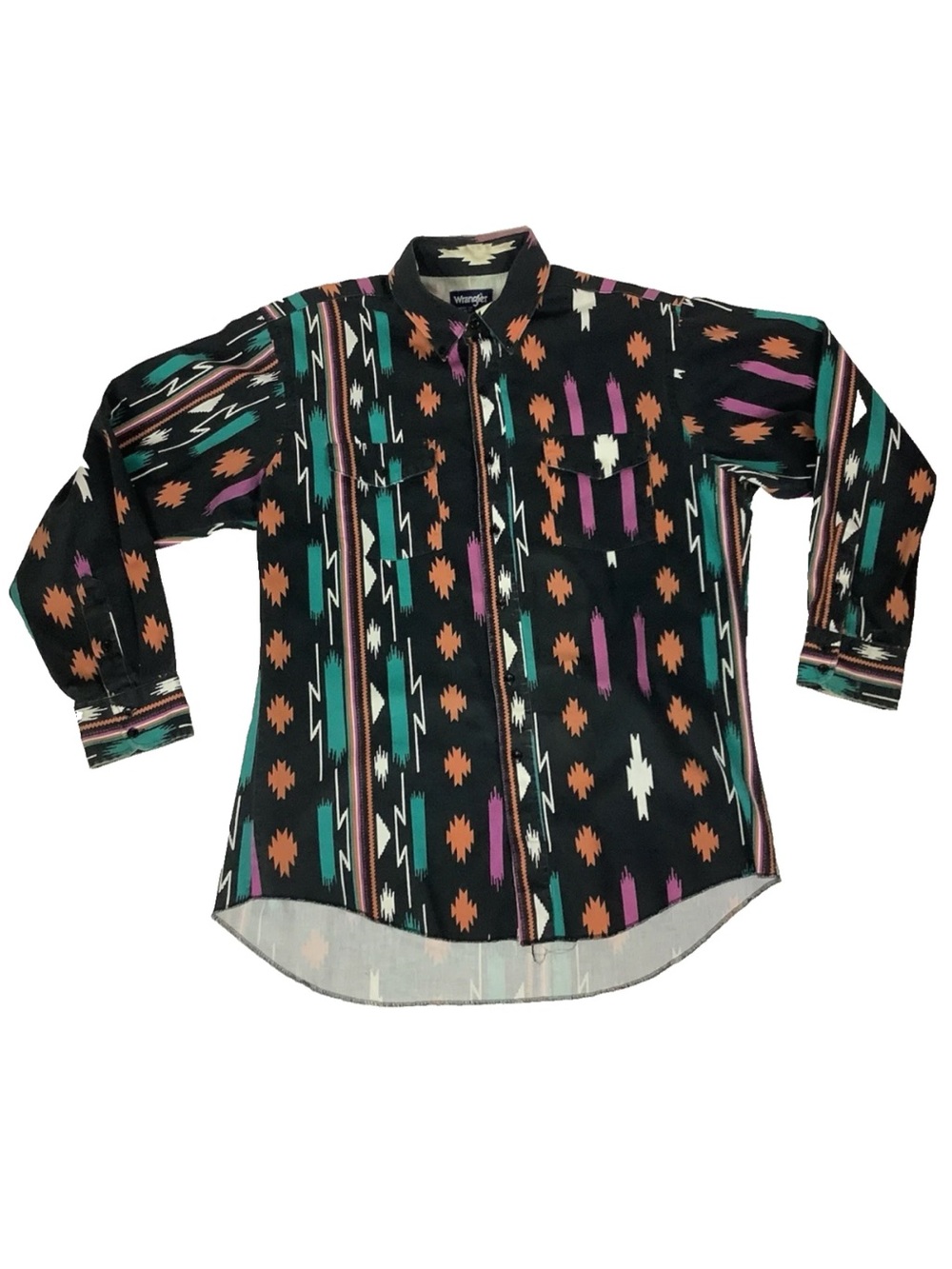 VTG Wrangler Aztec Shirt Mens 15.5 Cowboy Western Brushpopper Single Needle